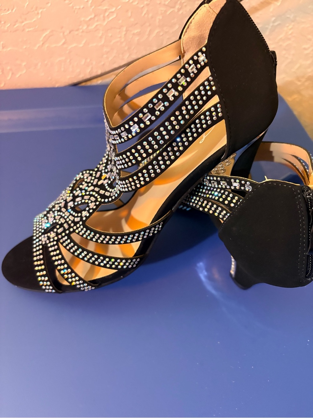 Forever 21 Black Rhinestone Strappy Heels